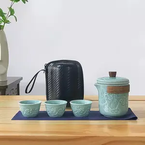2026 Portable Ceramic Kung Fu Tea Set with Chinese Porcelain Teapot & 3 Cups Carry Bag Ideal Gift for Tea Lovers Versatile Brewing Elegant Compact Design