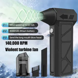 Portable Handheld Electric Hair Dryer/duster, Turbine Fan, 4-Speed Settings, Rechargeable Brushless Motor, Lithium Ion Battery, Car Interior Cleaner