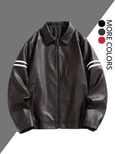 Men's PU Leather Jacket, Coats, red leather,Adjustable Cuffs, Casual Style, Fitted Design, Natural Texture, Perfect for Streetwear & Motorcycles