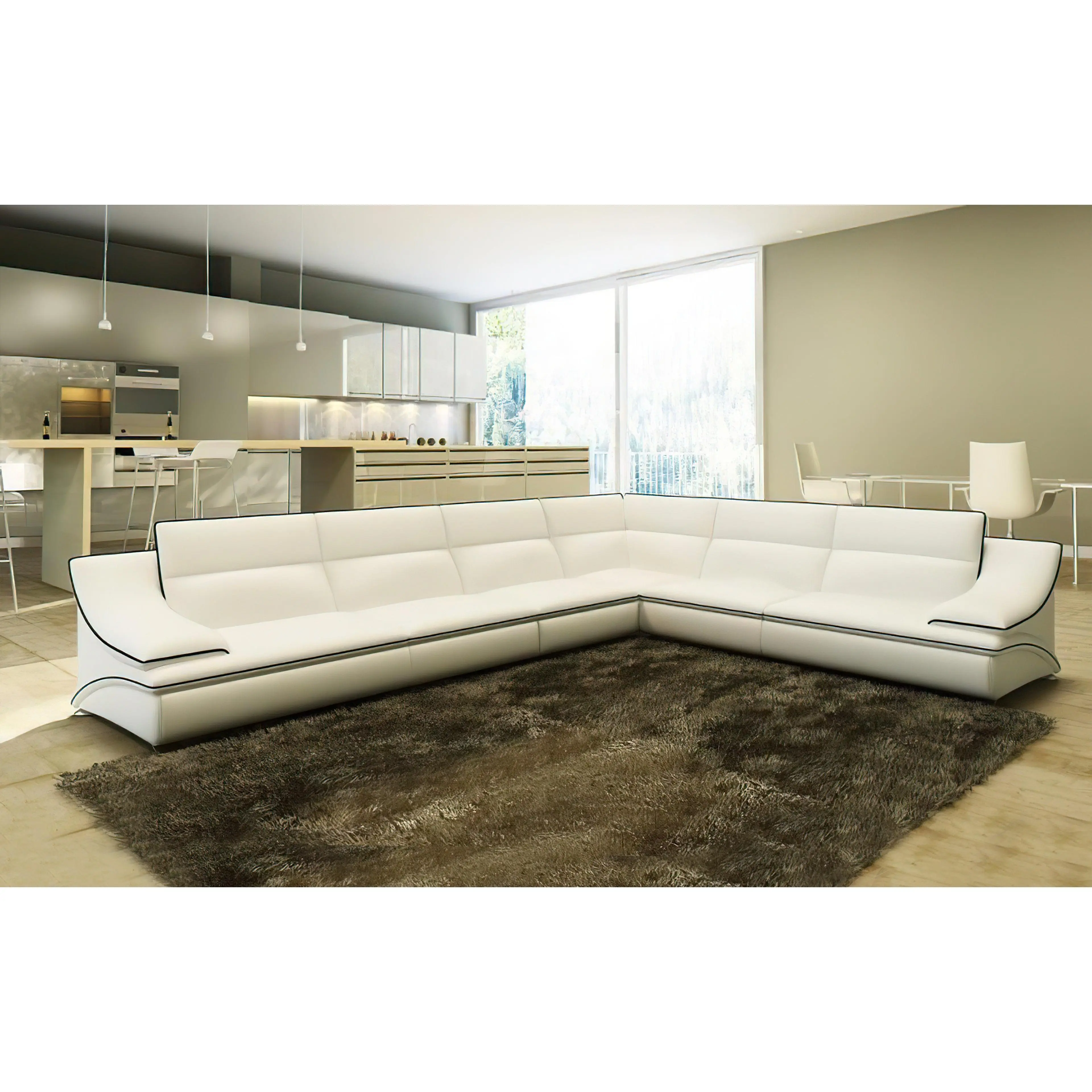 Umi Modern Leather Sectional with Coffee Table Set