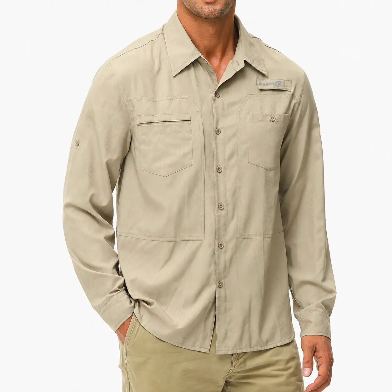 Men's UPF 50+ Sun Protection Fishing Shirts Long Sleeve Lightweight Hiking Travel Work Button Down Shirt Zipper Pocket