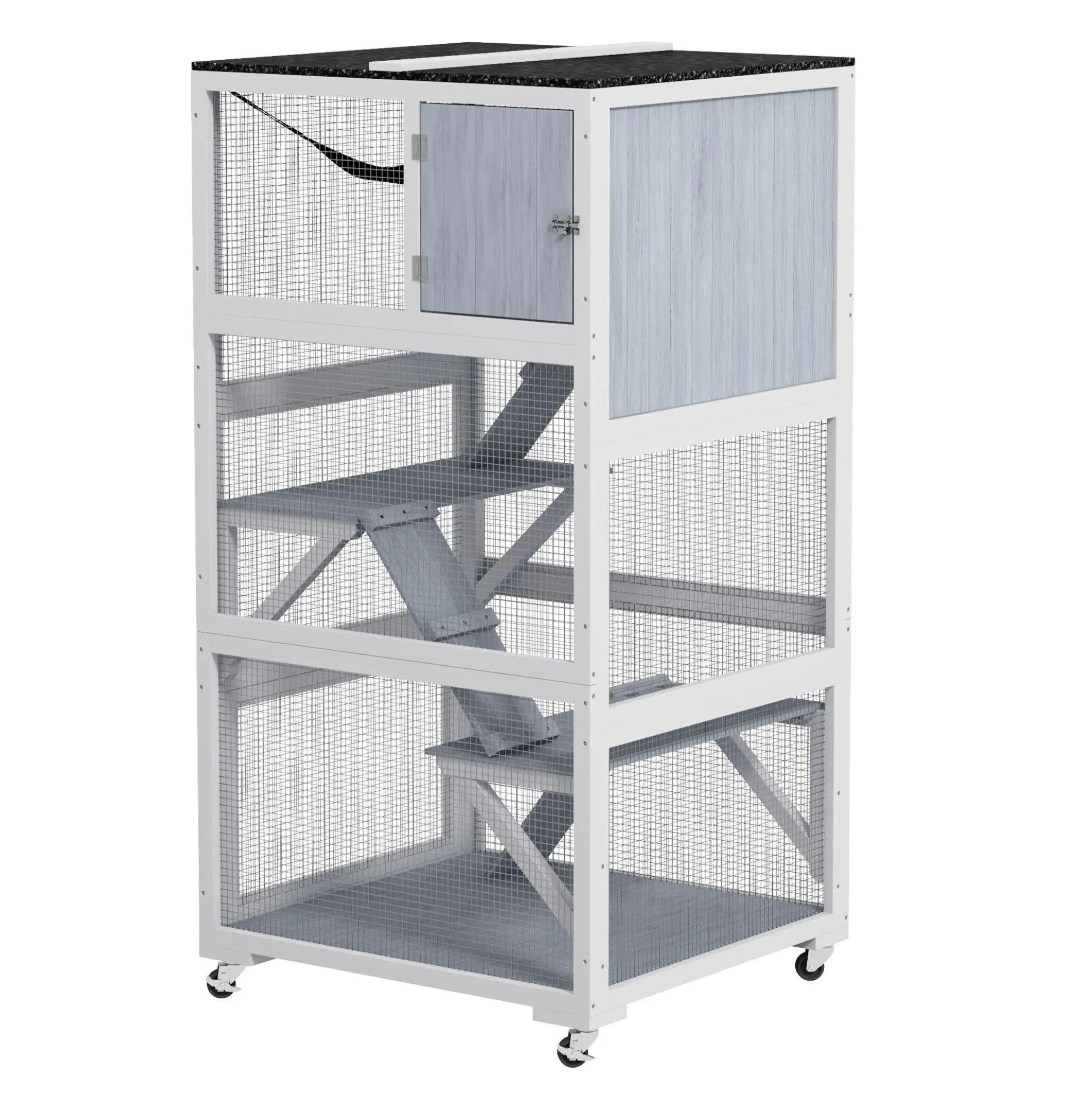 Outdoor Cat Enclosure Catio, Weatherproof Cat Cage with Wheels, Multi-Level Cat Tent for 1-3 Cats up to 12lbs, Gray