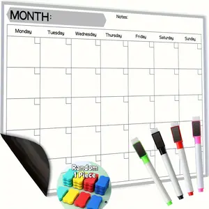 Magnetic Refrigerator Calendar, Erasable Monthly Planner Board, 17x12 Inch Rectangular Whiteboard, Includes 4 Pens and Eraser, Fridge Calendar Magnetic