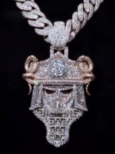 Custom Pendant Samurai Sword Anime Character Pendant - Mixed Long Stick Bread and Round VVS Lab Diamond Hip Hop Pendant Luxury High-End Pendant, Father's Day Valentine's Day Anniversary Gift