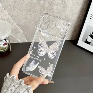 transparent butterflyCartoon transparent anti-fall full-wrap TPU phone case, simple and fashionable shockproof soft shell protective cover, personalized creativity