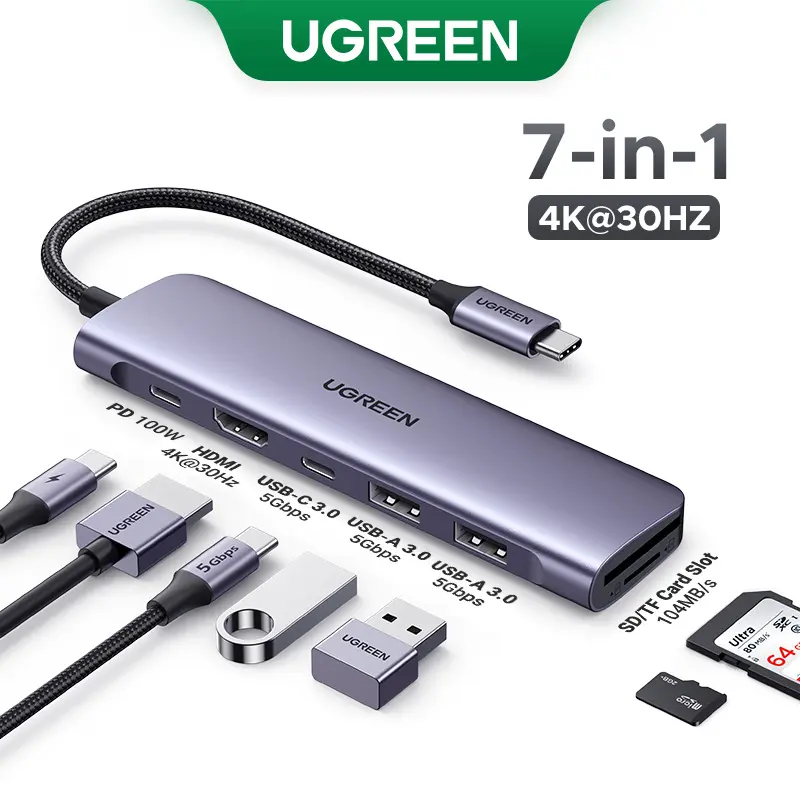 UGREEN Revodok 1071 USB C Hub for Laptop 7 in 1 Dock 4K HDMI, 100W PD Charging, USB-C & 2 USB-A 5Gbps Data Ports, SD/TF Card Reader for MacBook Pro/Air, iPad Pro, XPS, Thinkpad summerwins