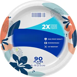 90 Count 8.5" Medium Paper Plates – Disposable, Microwave Safe, Soak & Cut Resistant for Everyday Use