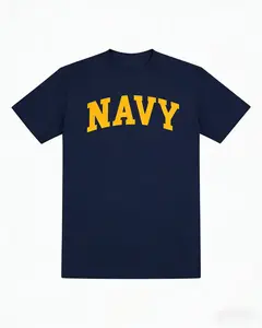 Navy Arch Logo T-Shirt – Navy Blue Cotton Crew Neck Short Sleeve Tee, Classic Military Style Print Casual Tops, Loose Fit Streetwear for Veterans, Active Duty, Sailors & Patriotic American Fans