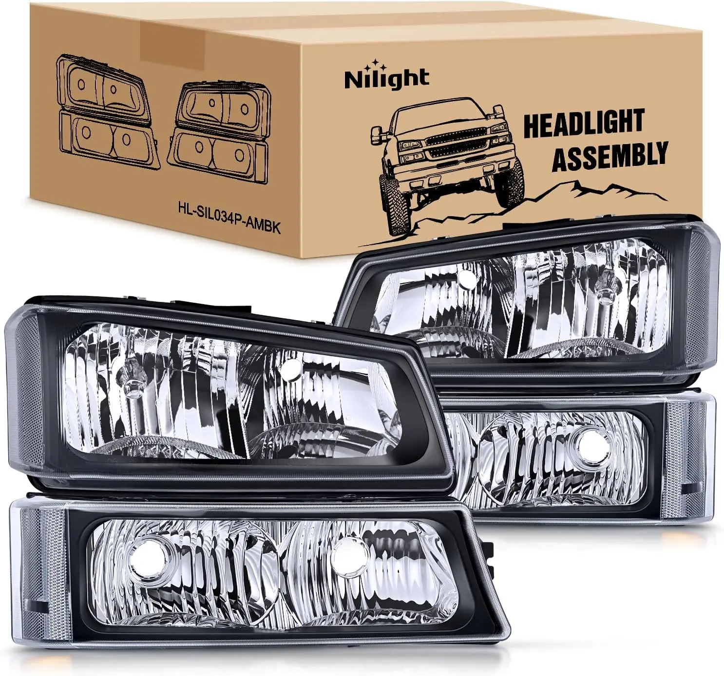 Nilight Headlight & Bumper Lamp Set with Headlight Cover - DOT Certified, IP65 Rated, OE Standard, Plug-N-Play, Anti-Fog Vents Car Lighting Upgrade for 2003-2006 Chevy Silverado/Avalanche 1500,1500HD,2500,2500HD,3500 Pickups