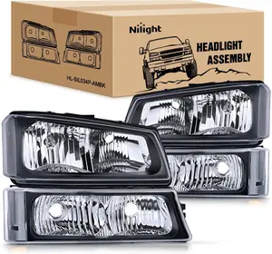 Nilight Headlight Assembly for 2003 2004 2005 2006 Chevy Silverado Avalanche 1500 1500HD 2500 2500HD 3500 Chevrolet Pickup Replacement Headlamp Housing Bumper Lamp Set