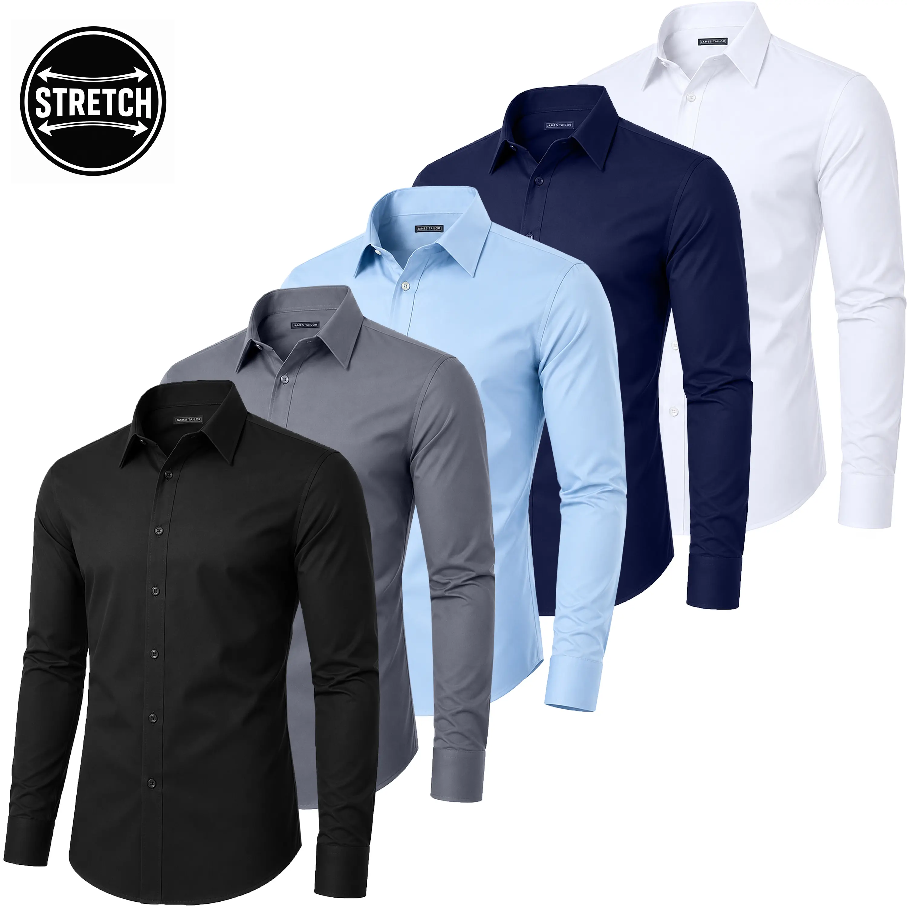 5 Pack Men's Long Sleeve Solid Dress Shirts (Sizes, S-3XL)