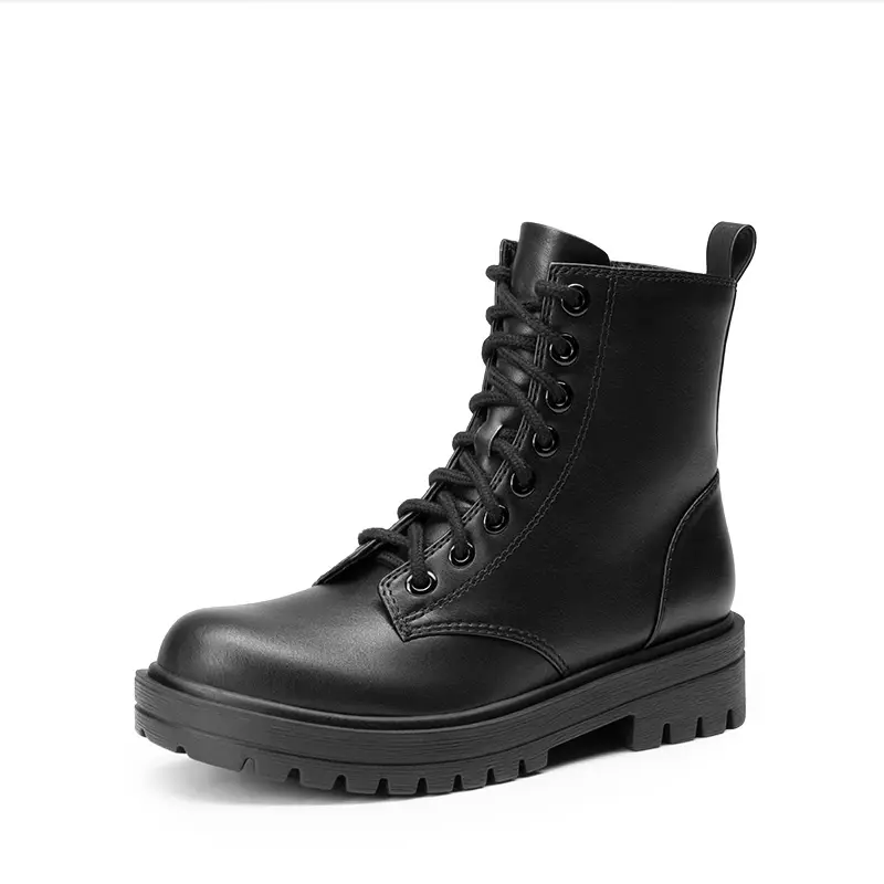 Dream Pairs Women's Patent Combat Ankle Boots, Casual Lace-Up Footwear with a Chunky Sole and Easy Side Zipper