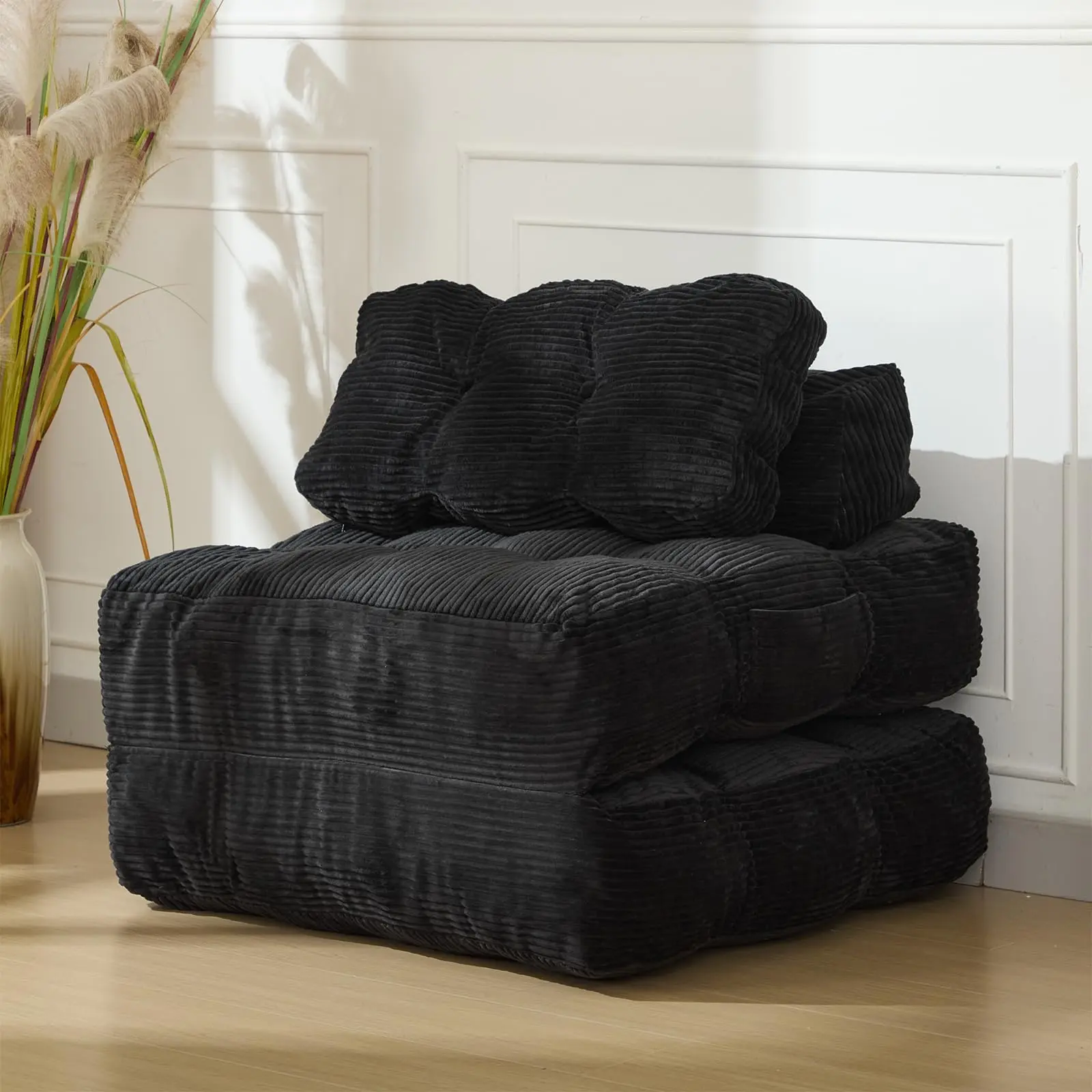 Garvee 3-in-1 Foldable Sofa Bed with Pillow and Back Support, Portable Comfortable Chair and Sofa for Living Room or Bedroom, No Assembly Required, Black, Single Size