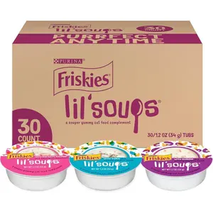 Grain Free Wet Cat Food Lickable Cat Treats Variety Pack, Lil' Soups With Salmon, Tuna or Shrimp - (Pack of 30) 1.2 oz. Cups