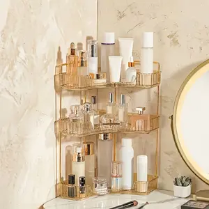 2-Tier/3-Tier Corner Bathroom Counter Organizer, Plastic Freestanding Vanity Storage Shelf, Space-Saving Makeup Skincare Perfume Rack for Bathroom, Kitchen, Office Desktop  beauty organizer cabinet mothers day basket