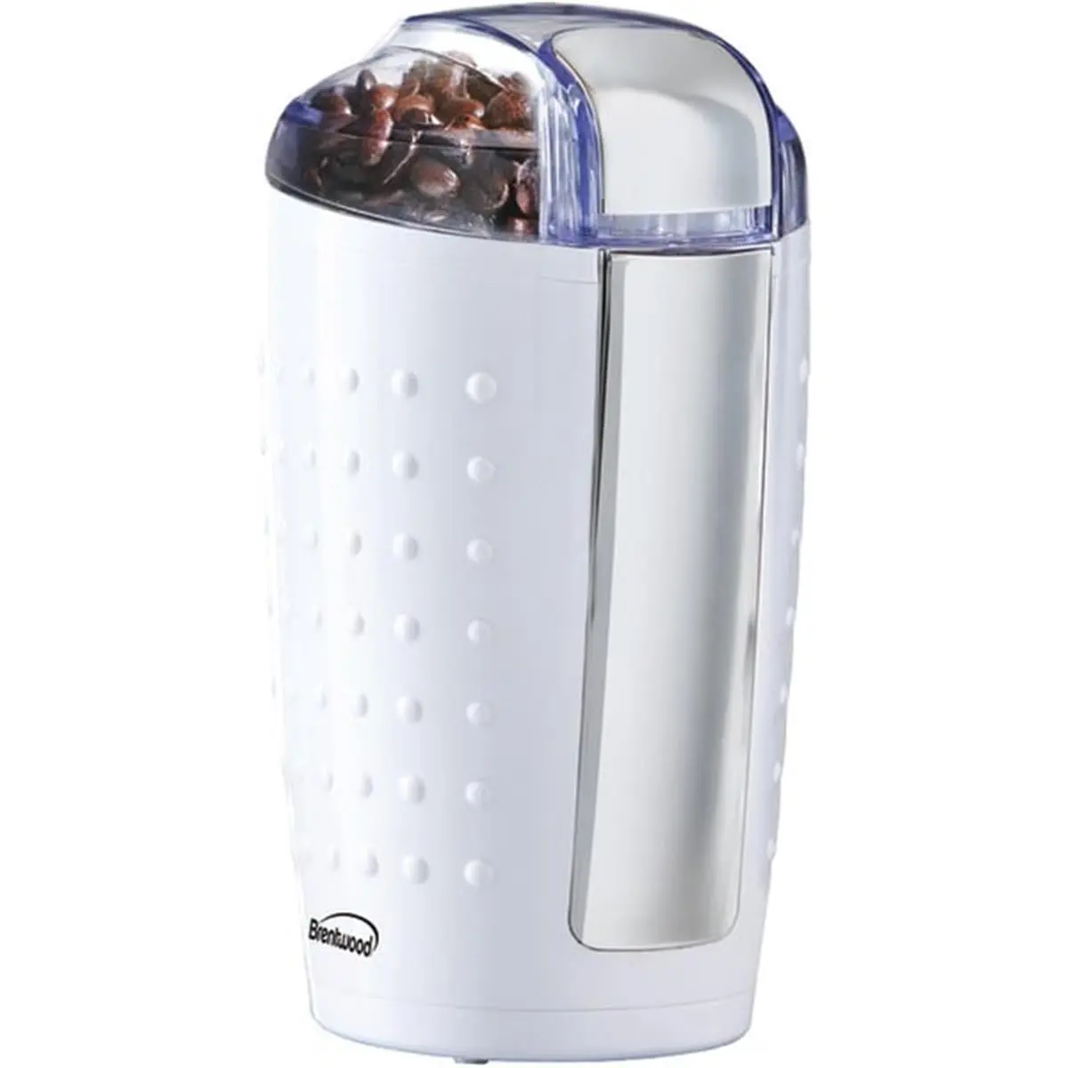 Brentwood CG-158W White Coffee Grinder - 1-Touch Operation, 4oz Capacity, CETL Approved, Rubber-Free, Safety Lock System