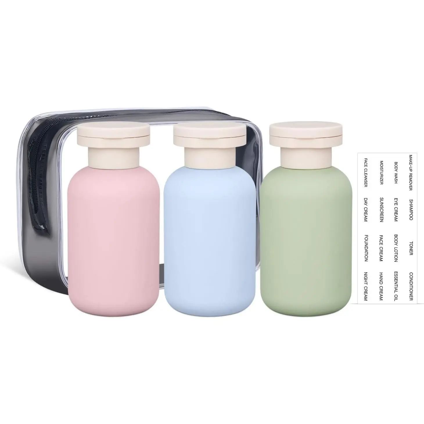 ASEVAT Leak Proof Travel Bottle with Flip Cap, Shampoo and Conditioner Bottle Set, Refillable Containers for Lotion, Cream Shampoo (Green+Blue+Pink, 3.4 Ounces)
