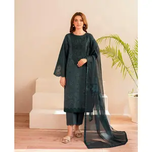 Dark Green Lawn Salwar Kameez