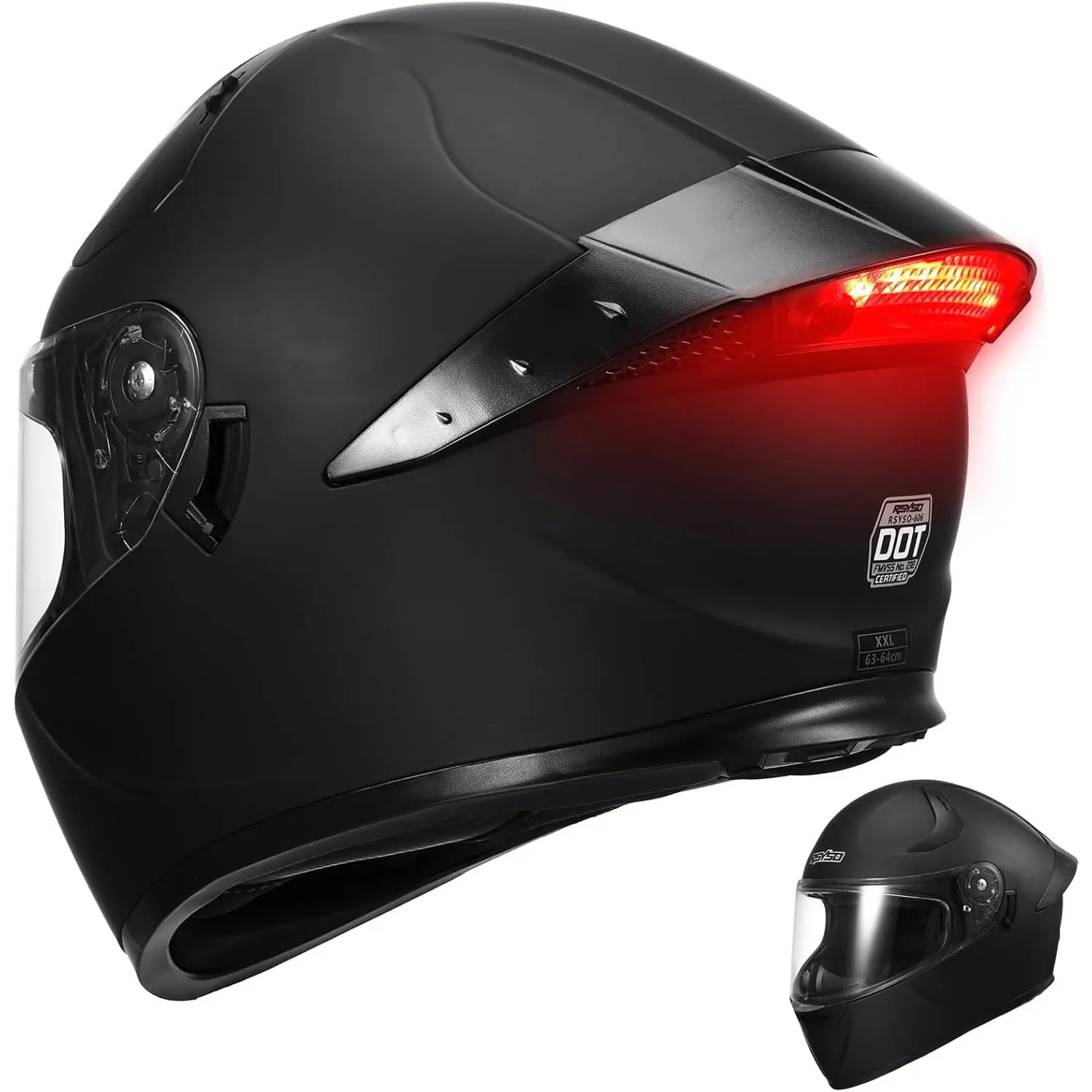 Adult DOT-Approved Full Face Motorcycle Riding Helmet with LED Lights, Dual Visor, Tail Light for Motorbike Racing, Street Biking