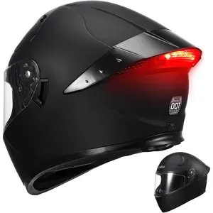Adult DOT-Approved Full Face Motorcycle Riding Helmet with LED Lights, Dual Visor, and Tail Light for Motorbike Racing, Street Biking