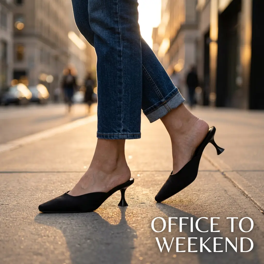 Women's Faux Suede Mules with Pointed Toe, Slip-On 2-in Kitten Heels, Comfortable Dress Footwear for Work, Casual Walking Shoes