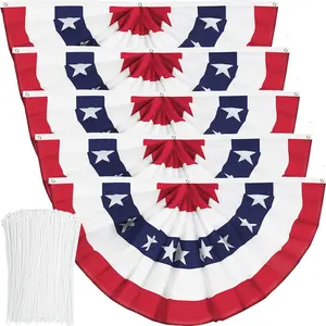 USA Pleated Fan Banner Patriotic Half Fan Banner Flag with Canvas Header and Brass Grommets for 4th of July Memorial Day Indoor Outdoor Decoration (5, 1.5x3 Feet)