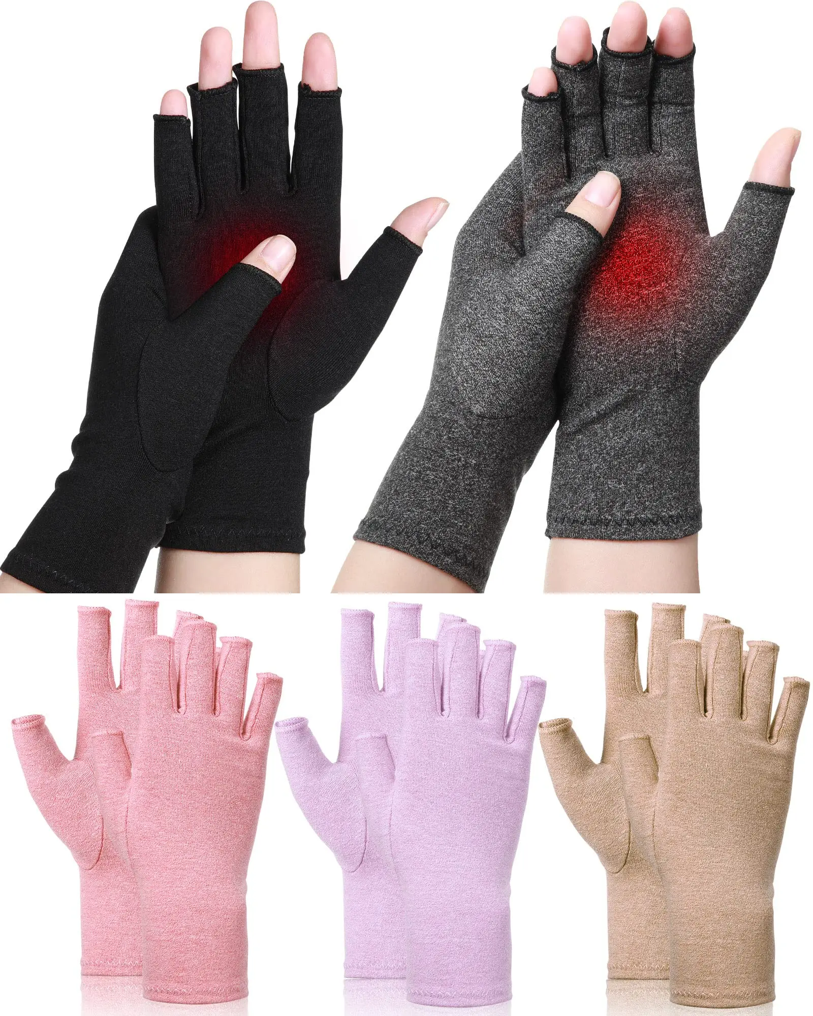 5 Pairs Arthritis Compression Gloves – Fingerless Pain Relief Gloves for Men Women, Hand Support for Rheumatoid, Carpal Tunnel, Joint Stiffness – Ideal for Typing, Cooking, Sleeping, Daily Wear