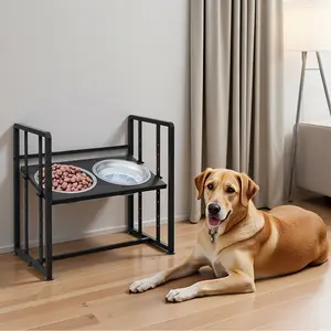 Elevated Metal Dog Bowls with adjustable height, equipped with 2 stainless steel bowls and Spill Proof Mat, suitable for food&water feeders for medium and large dogs