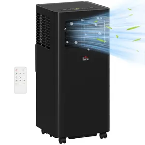 HOMCOM 10000 BTU Portable Air Conditioner for Rooms up to 441 Sq. Ft., 3-in-1 AC Unit with Dehumidifier, Cooling Fan, Sleep Mode, Remote Control, 24H On/Off Timer, Window Kit, Black