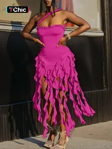 Women's Solid Color Ruffle Trim Frilled Dress, Fashion Casual Fabric Sleeveless Dress for Daily Outdoor Wear, Ladies Clothes for All Seasons, Embellished Dress