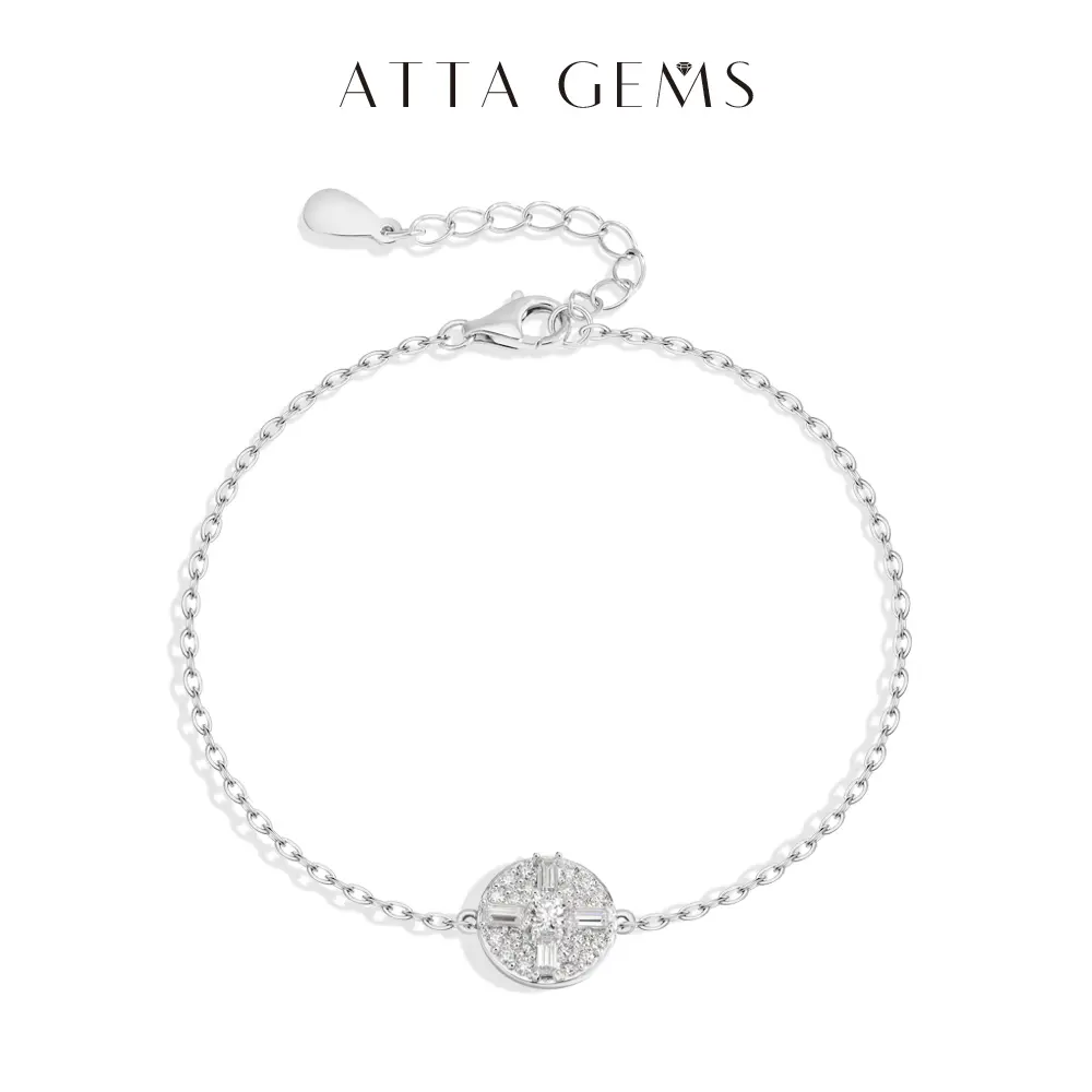 ATTAGEMS Women's S925 Sterling Silver Bracelet, 1CT Octagon Cut Lab-Created Moissanite, Simple Daily Wear Fine Jewelry, Beautiful Bracelets, Elegant Bangle Bracelet, Gemstone