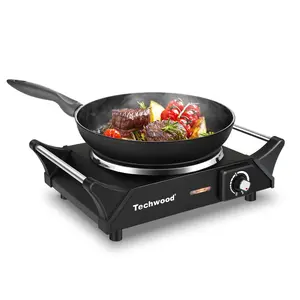 Techwood Hot Plate Portable Electric Stove 1500W Countertop Single Burner with Adjustable Temperature & Stay Cool Handles 7.3 Cooktop for Dorm Office Home Camp Compatible for All Cookwares electric hot plate Double burner built-in electric stove top Cast-