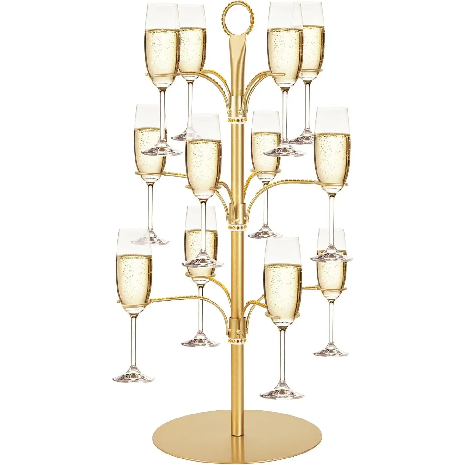 3-Tier 12-Holder Cocktail Tree Stand - Freestanding Storage Organization Rack for Champagne, Wine, Gin Glasses, Bar & Home Drinks Display