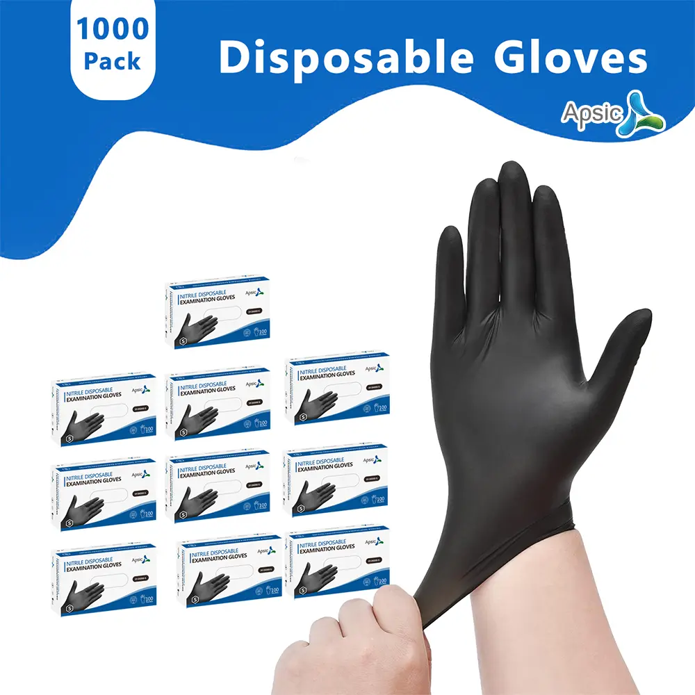 APSIC 1000 Pack Disposable Nitrile Gloves, S/M/L/XL Black - Extra Thick 4mm, Latex Free, Powder Free, Textured, for Food Handling, Household Cleaning, Cooking, Good for Party, Gift, Kitchen Use (10 Boxes of 100pcs Total 1000pcs)