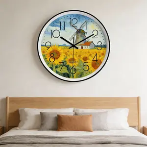 Van Gogh Sunflower Windmill Wall Clock, Silent Art Clock, Hotel B&b Soft Decorative Round Hanging Clock, Home Decoration