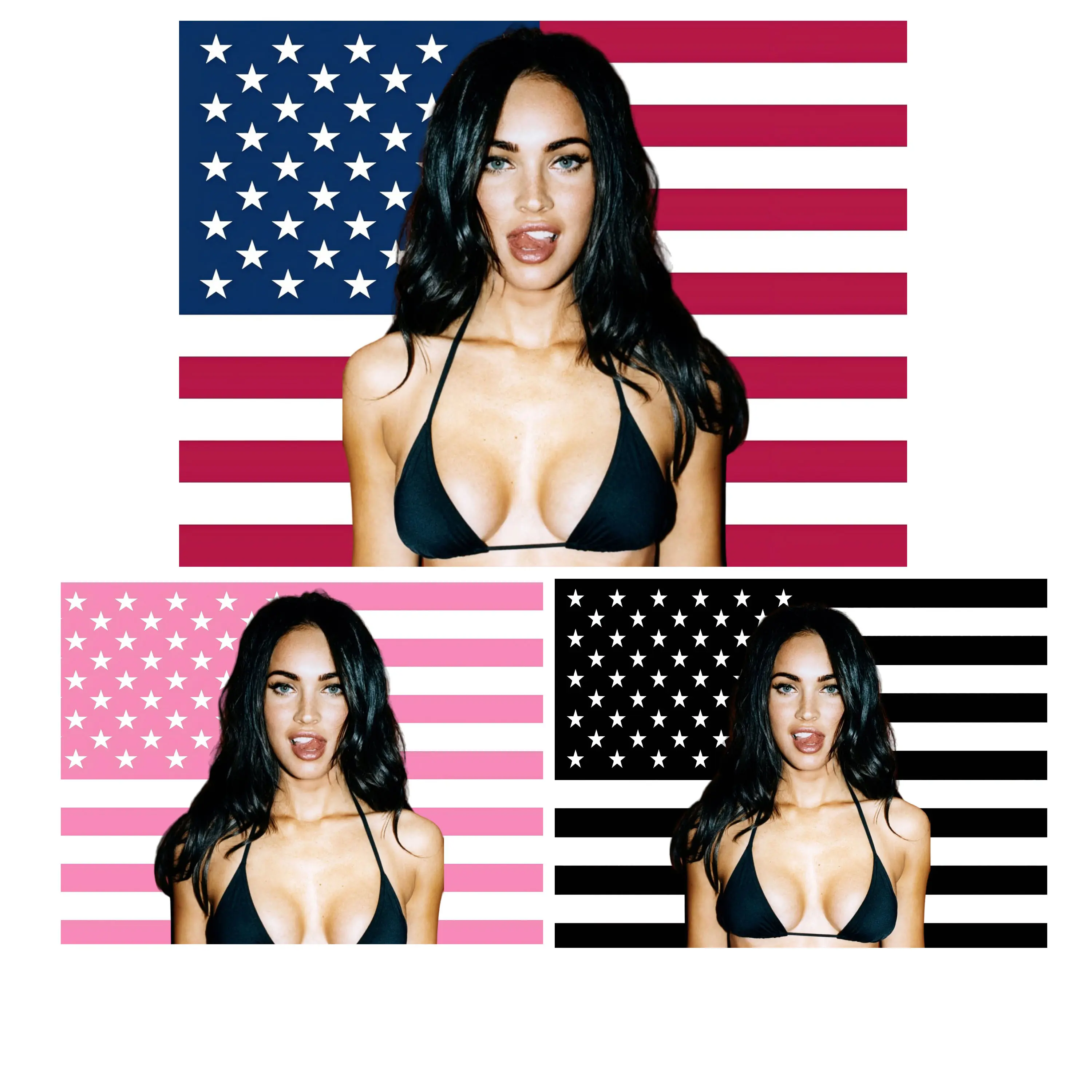 Megan Fox Black-White American Flag Print Polyester Tapestry, American-Style Artwork Print Tapestry, Machine-Washable Home Decor for Men's Rooms, Wedding Venues, Artwork Print Tapestries
