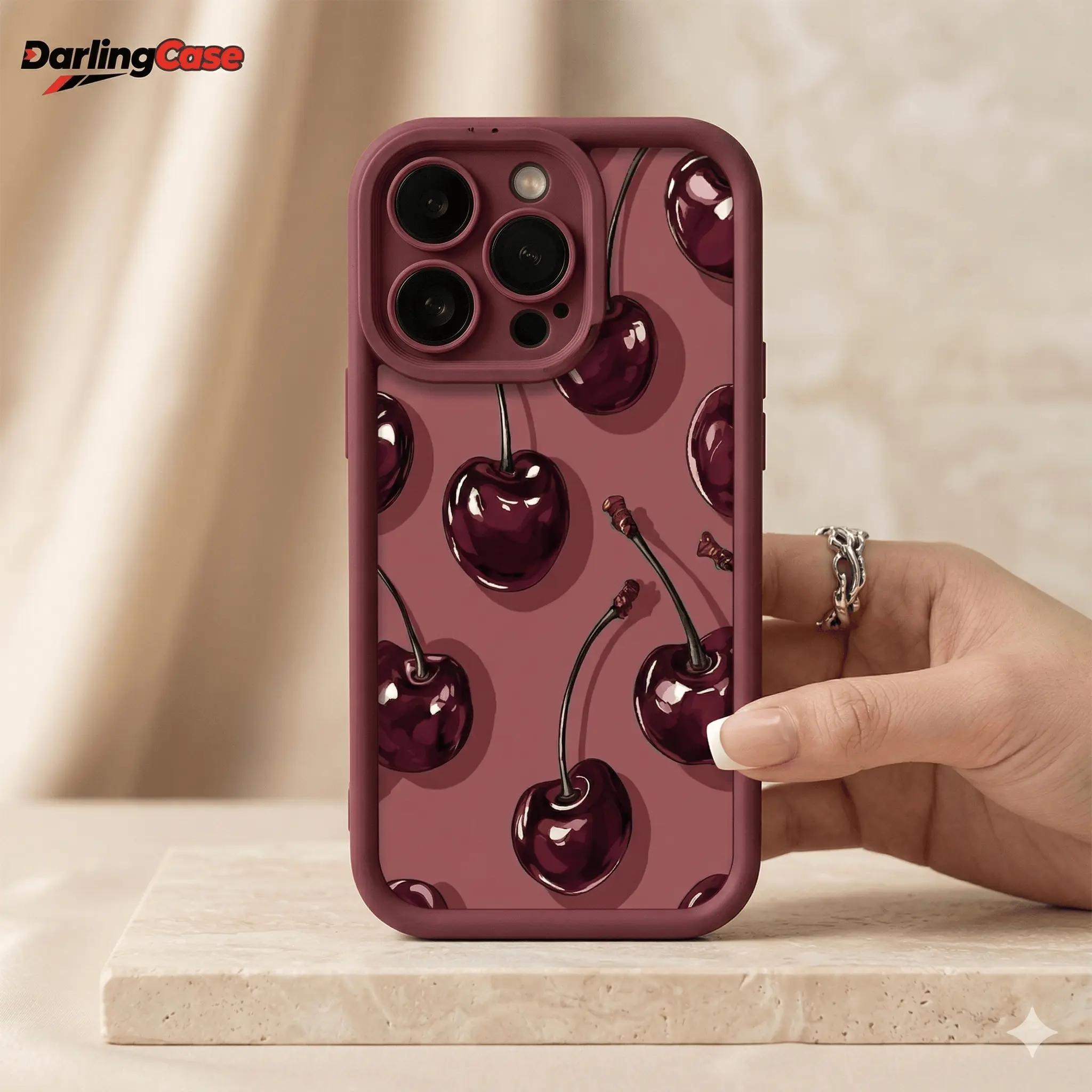Darlingcase Elegant Cherry Graffiti Phone Case iphone 17 pro max cases girls phone case iphone 16 15 14 13 12 Pro Max Creative Fashion Shockproof Protective Cover, Universal Fit for Smartphones Polycarbonate Tpu Protection Casing Cellphone Protector