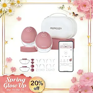 Momcozy  Breast Pump Hands Free Upgraded Mobile Flow | M9, App Discreet Control with Personalized Multi-Modes & 15 Levels, Wearable Breast Pump 24mm, 2 Pack Cozy Red