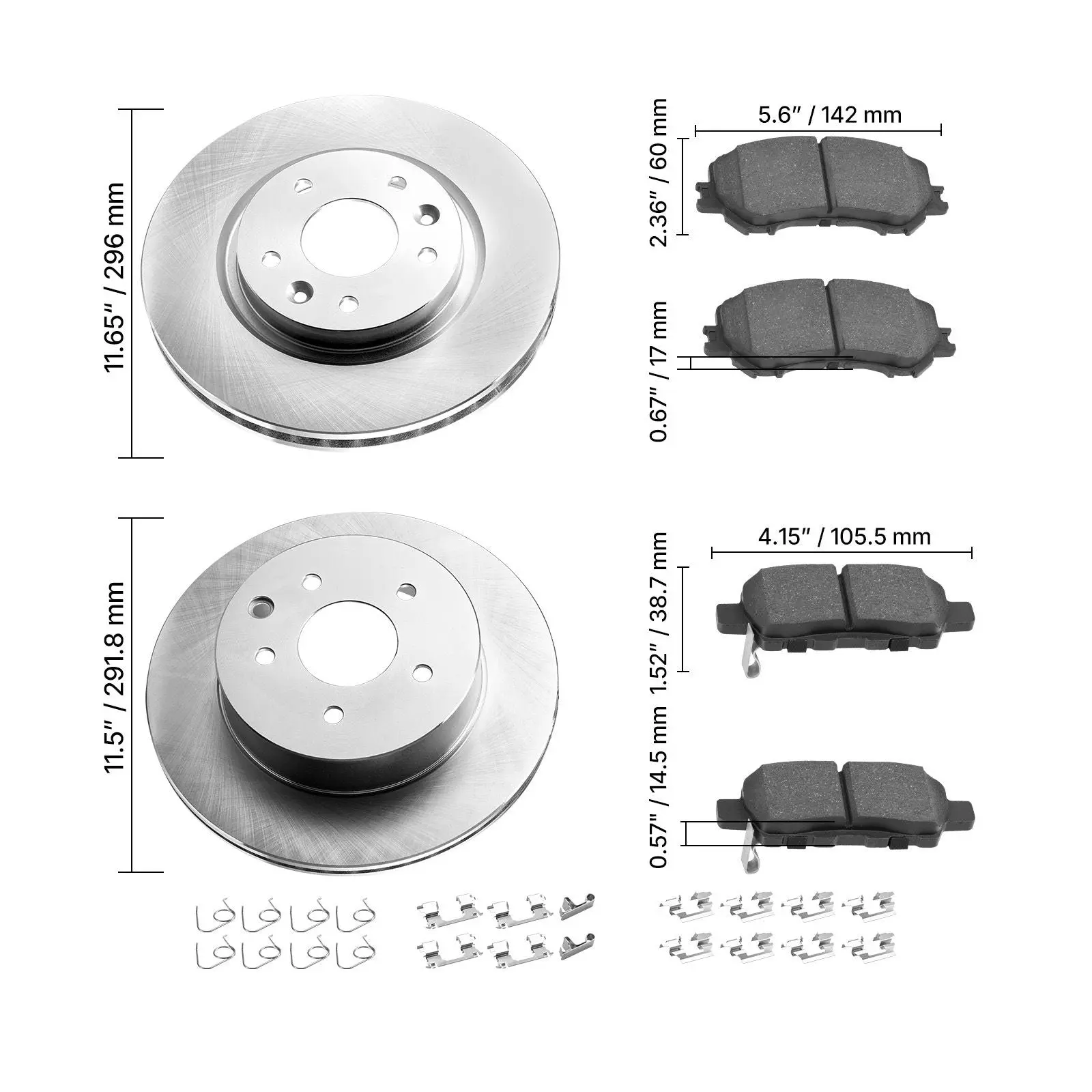 Front & Rear Brake Kit for 2014-2015 Nissan Rogue (2-Row Models) | Hollow Brake Rotors with Ceramic Brake Pads | Complete Brake Pads & Rotors Replacement Kit