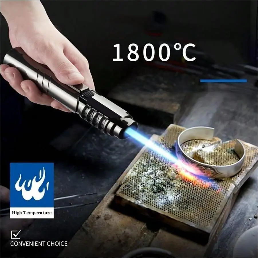 Black 1800° High-Temperature Refillable Jet Shape Butane Lighter, Metal Windproof Powerful Blue Flame Spray Gun, Outdoor Welding Tool for Grilling (Gift Box Included, Butane Not Included) for BBQ Lovers with Adjustable Intensity