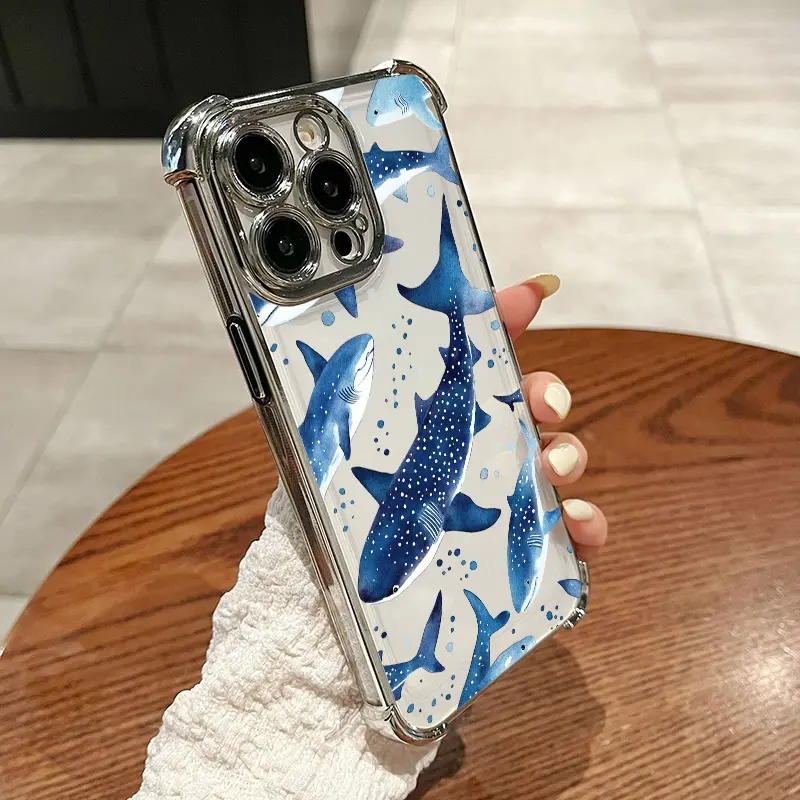 Compatible with iPhone16 Pro Max/15 Pro /14/13/12 Phone Case blue whale sharks Pattern  phone case hnmjddpg19
