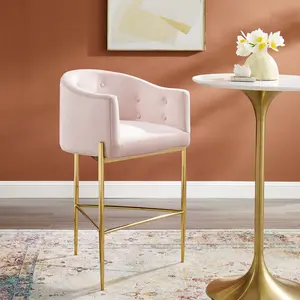 Modway Savour Tufted Performance Velvet Bar Stool in Pink