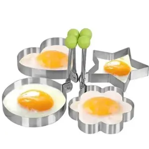 Stainless Steel Egg Ring, 4 Counts/set Durable Material Creative Cute Assorted Shaped Egg Cooking Tool, Egg Frying Mold, Kitchen Accessories for Home Outdoor, Bakeware, Kitchen Accessories, Kitchenware, Utensils