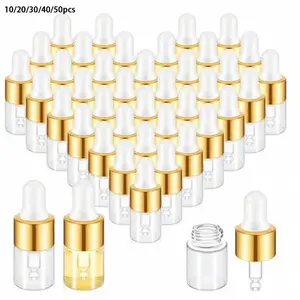 10/20/30/40/50pcs 1ML Mini Transparent Glass Dropper Bottles, Travel Sample Containers, Ideal for Essential Oils, Cosmetics, Liquids, Perfumes