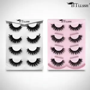 BTLLSSH False Eyelashes Bundle, Wispy Volume Set, Dense Curled 17mm and Thick Wispy Cat Eye Lashes, Black Polyester Synthetic Fiber, Natural Curling Eye Makeup Lash for Women & Girls, Curly Lashes, DIY Volume Eyelashes