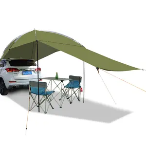 Waterproof Car Awning Sun Shelter Portable Auto Canopy Camper Trailer Sun Shade for Camping Truck SUV Vehicle 190T Polyester UPF50+ UV Protection Army Green
