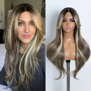 [Style Icon] 26" Long Synthetic Lace Front Wigs Pre Plucked Lace with Baby Hair Wig Curtain Bangs Wigs Fluffy and Natural Hair Texture Wig