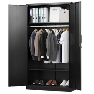 Letaya Metal Wardrobe BLack Cabinets with Lock, Clothing Locker 72" X 36" X 18" for Home, Fire Department, School, Employee, Gym, Government