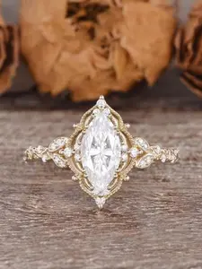 Vintage Exquisite Artificial Gemstone Ring, Marquise Cut Ring, Fashion Promise Ring for Women, Elegant Engagement Ring for Party, Daily Decor, Trendy All-match & Exquisite Jewelry for Birthday Gift