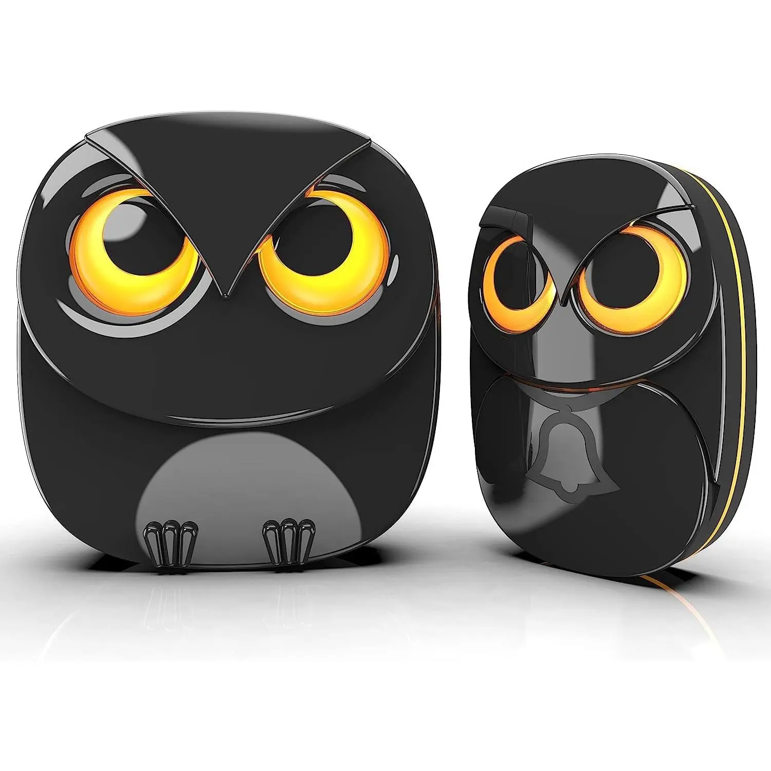 Wireless Doorbell, Cute Owl Doorbell- 1 Receiver + 1 Transmitter, Black | Weatherproof IP55 Outdoor Remote Push Button- 1000 Feet Long Wireless Range, 35 Classic Melodies Optional, 5 Volume Levels